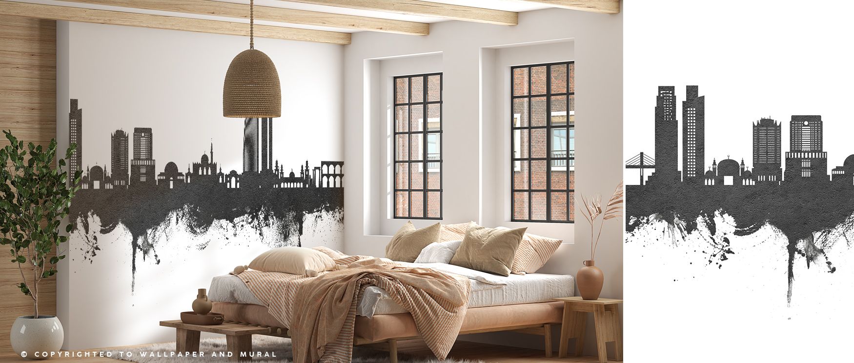 Contrasts within Amman Skyline Black & White Wallpaper highlight city contours, surrounding interiors with sophistication, depth, and cultural charm, giving living rooms or bedrooms atmosphere defined by heritage, clarity, and timeless resonance. 