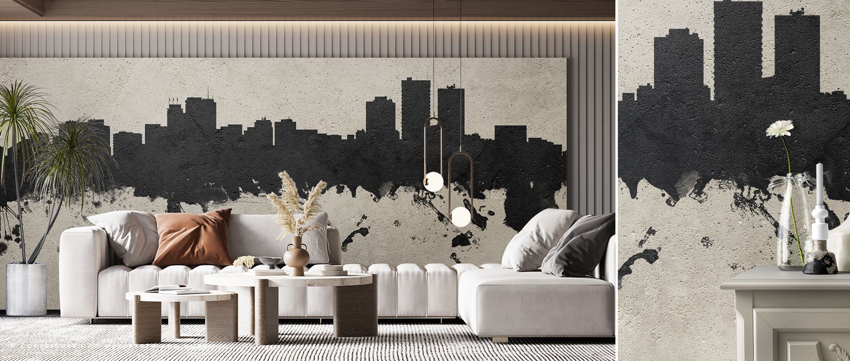 Outlines of Anchorage Alaska Skyline Concrete Wallpaper appear etched across textured layers, building atmosphere of permanence that nurtures interiors with muted elegance and cultural resonance. Bedrooms or lounges glow in calm balance as walls transform
