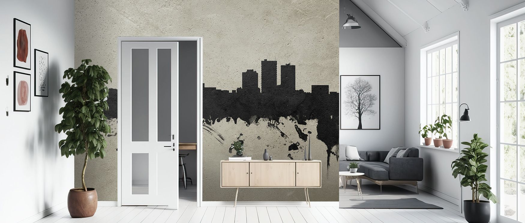 Cultural echoes flow through Anchorage Alaska Skyline Concrete Wallpaper in softened grays, shaping surfaces into grounded landscapes of calm heritage. Interiors such as living rooms or lounges are infused with atmosphere of permanence, quiet elegance, an