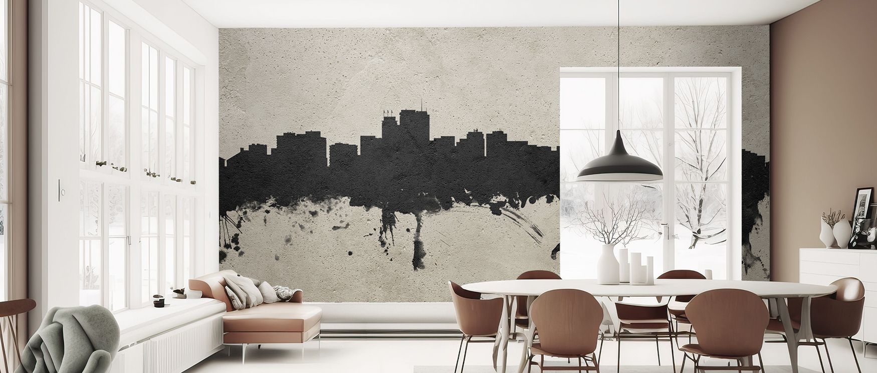 Muted contrasts define Anchorage Alaska Skyline Concrete Wallpaper in restrained detail, carrying architectural forms into bedrooms or lounges with calm atmosphere, cultural grounding, and subtle depth. Interiors absorb heritage qualities shaped by soften