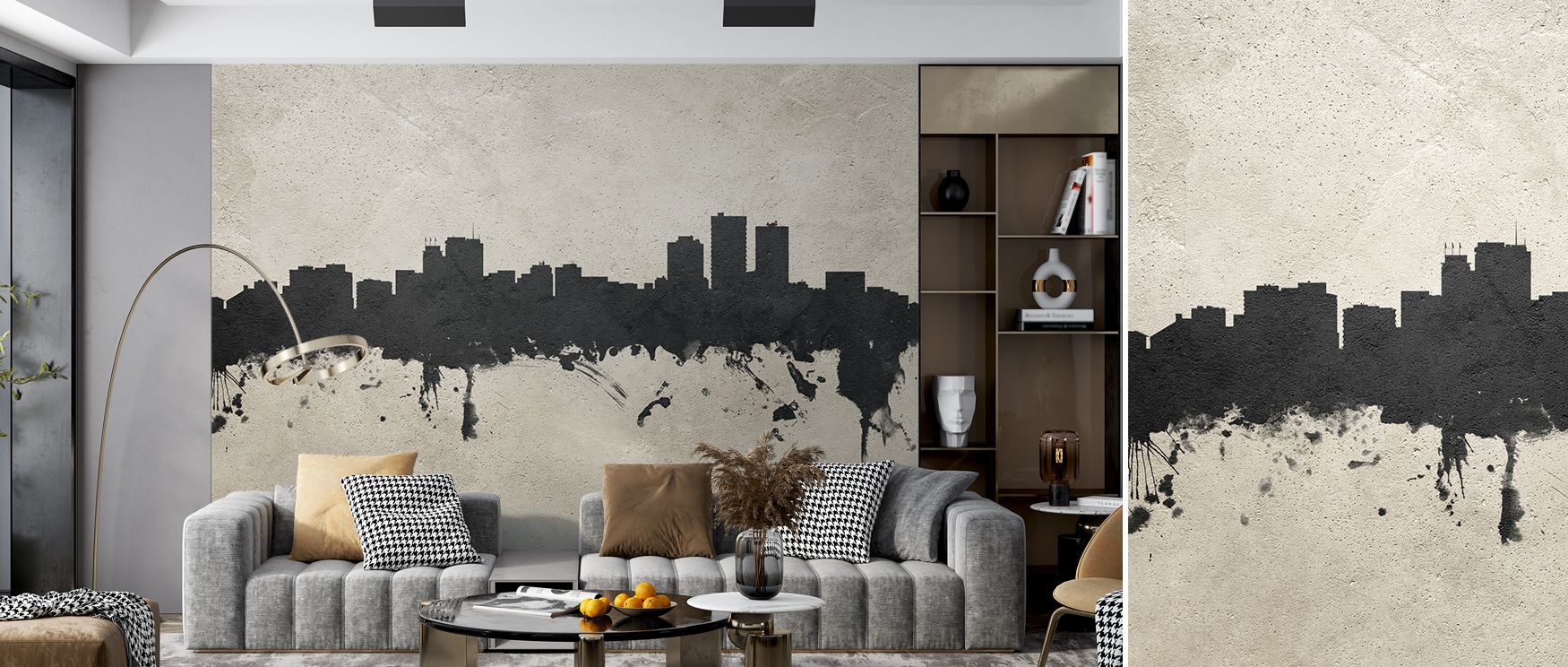 Subtle permanence radiates through Anchorage Alaska Skyline Concrete Wallpaper as textured silhouettes stretch across surfaces, enriching bedrooms or dining areas with atmosphere of cultural grounding, quiet resonance, and heritage strength, turning walls
