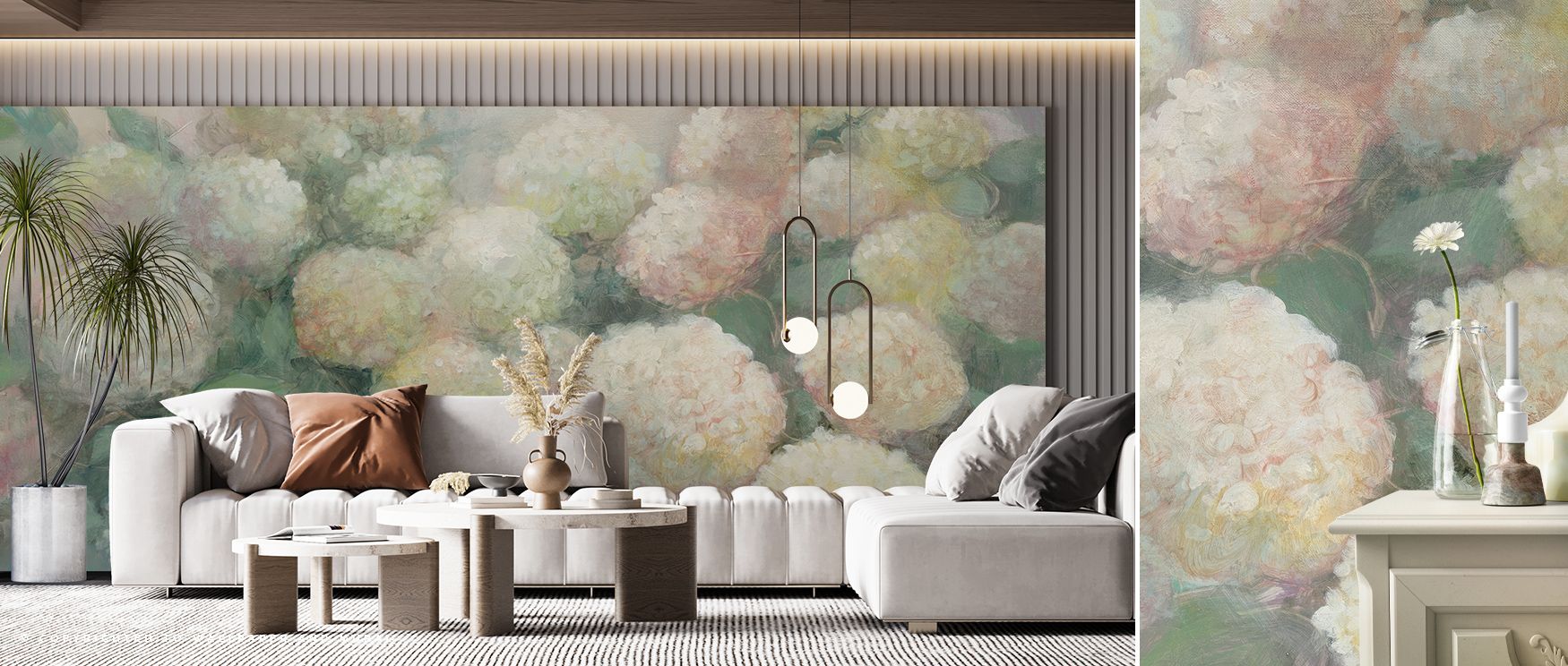 Clusters within Annabelle Hydrangeas Wallpaper unfold in gentle rhythm, carrying serenity into lounges or bedrooms with atmosphere enriched by floral elegance, cultural charm, and botanical calm, shaping interiors into spaces guided by natural poise and t