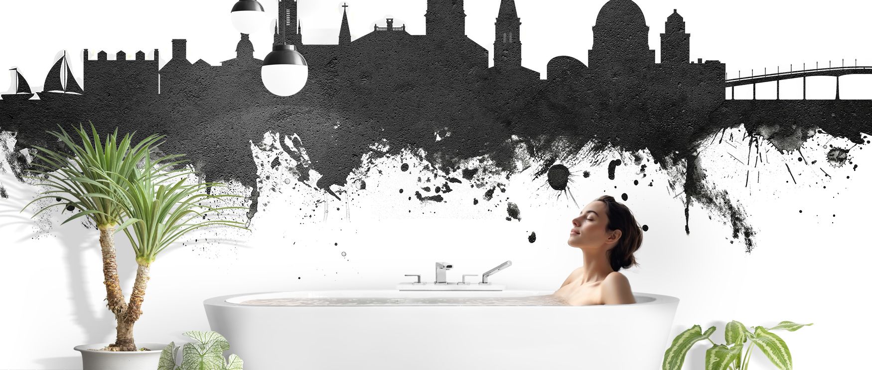 Silhouettes within Annapolis Maryland Skyline Black & White Wallpaper stretch across muted surfaces, surrounding living rooms or bedrooms with cultural resonance, calm refinement, and timeless elegance, guiding interiors into balance of heritage atmospher