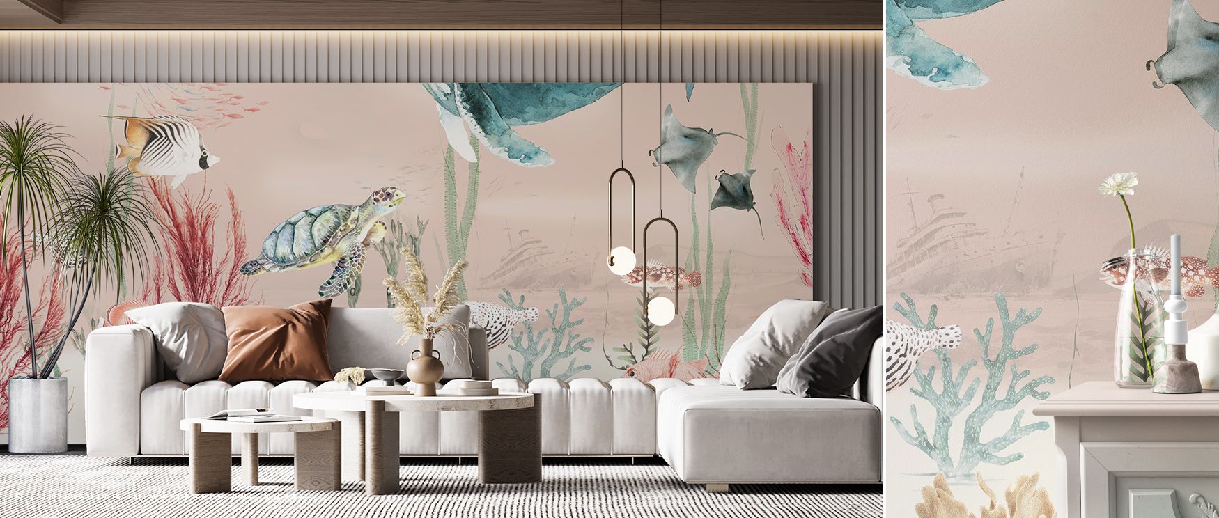 Vibrant presence of Aqua Adventure Blush Wallpaper emerges in layered tones, giving lounges or dining rooms cultural charm, refined atmosphere, and timeless resonance, shaping interiors into lively spaces filled with serenity, artistic depth, and balanced