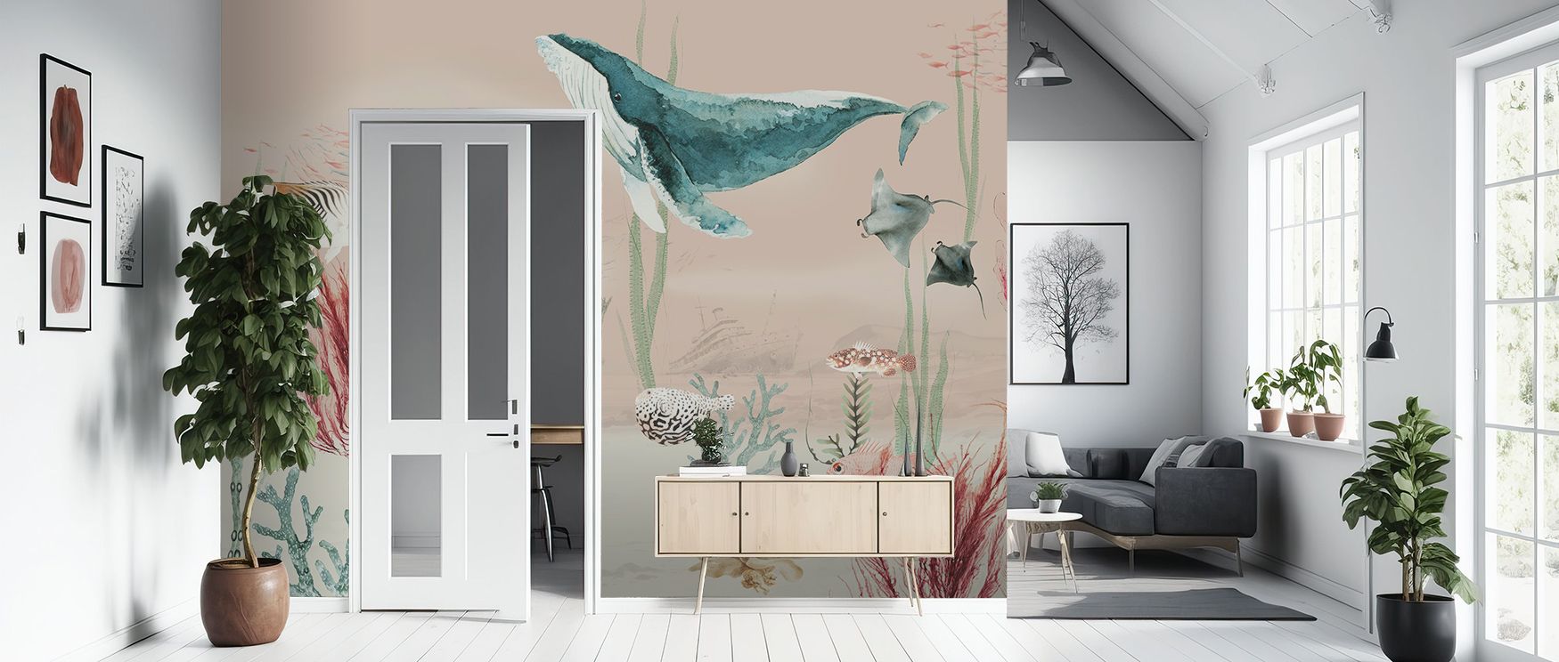 Rhythm of Aqua Adventure Blush Wallpaper develops across flowing tones, guiding bedrooms or lounges into interiors enriched by cultural charm, warmth, and refined presence, presenting atmosphere of elegance and vibrancy layered through artistic design. 