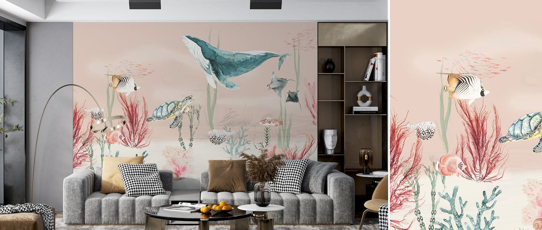 Character of Aqua Adventure Blush Wallpaper appears in soft tonal patterns, enriching living rooms or bedrooms with cultural grounding, timeless resonance, and lively presence that transforms interiors with artistry, calm balance, and expressive warmth. 