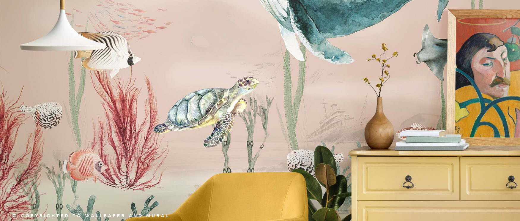 Artistic flow of Aqua Adventure Blush Wallpaper builds in tonal layers, presenting bedrooms or dining areas with cultural charm, lively atmosphere, and subtle sophistication, enriching interiors with resonance, warmth, and balanced elegance. 