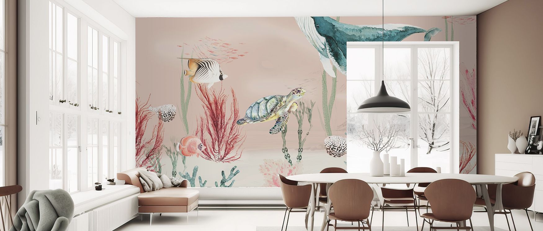Depth expressed in Aqua Adventure Blush Wallpaper carries movement across soft blush tones, shaping lounges or bedrooms into interiors enriched by cultural charm, serenity, and refined resonance, balancing calmness with lively artistic flow. 