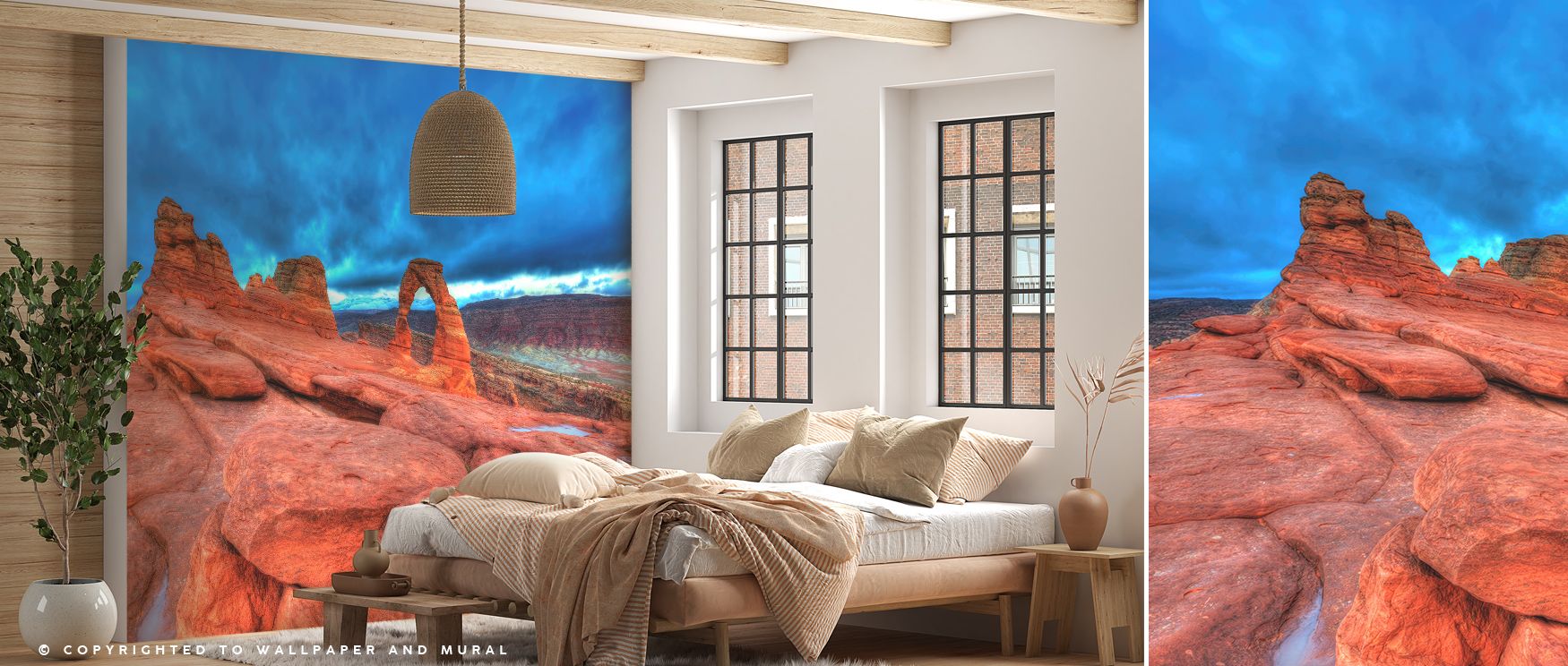 Natural contours in Arches National Park Wallpaper appear luminous, enriching living rooms or bedrooms with atmosphere of calm strength, heritage grounding, and refined presence, guiding interiors into majestic atmospheres shaped by stone harmony and time