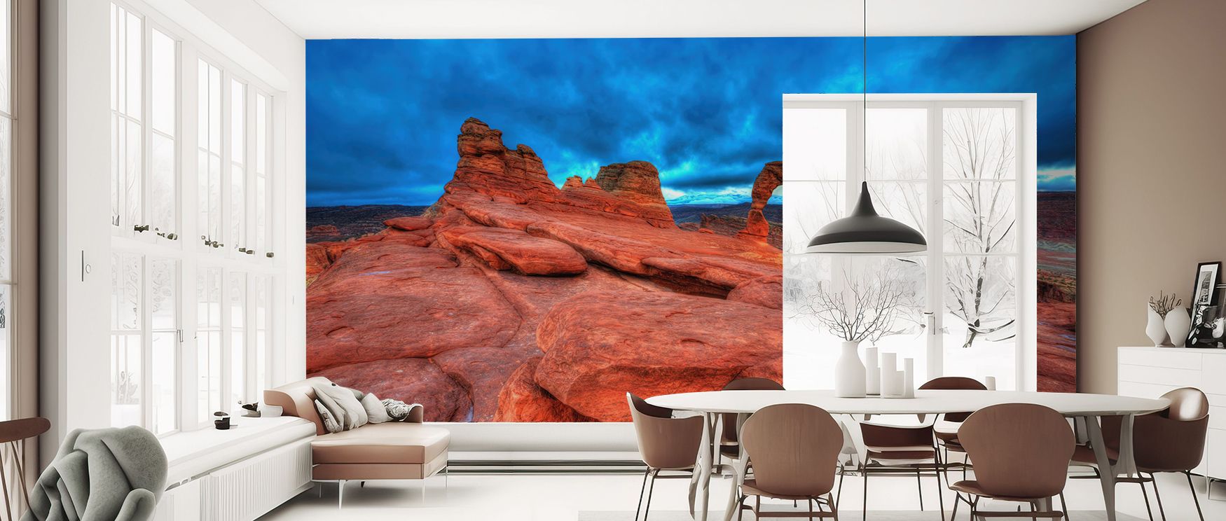 Resonance develops in Arches National Park Wallpaper as arches stretch in balance, surrounding lounges or bedrooms with cultural grounding, timeless atmosphere, and serene presence that transforms interiors into landscapes enriched by natural poise. 