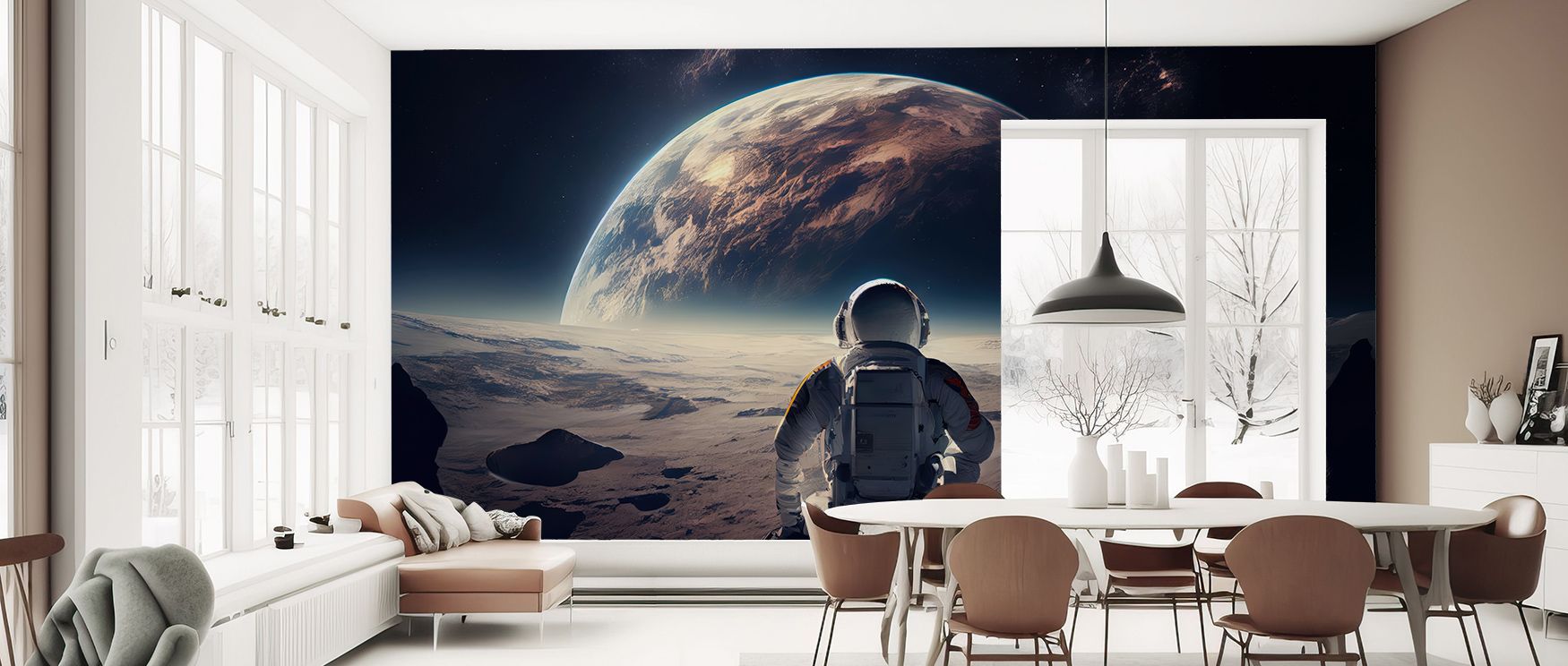 Imagination thrives in Astronaut Break Wallpaper across cosmic surfaces, surrounding bedrooms or lounges with atmosphere of adventurous charm, cultural resonance, and playful balance, turning walls into explorations of lively artistry and futuristic refin