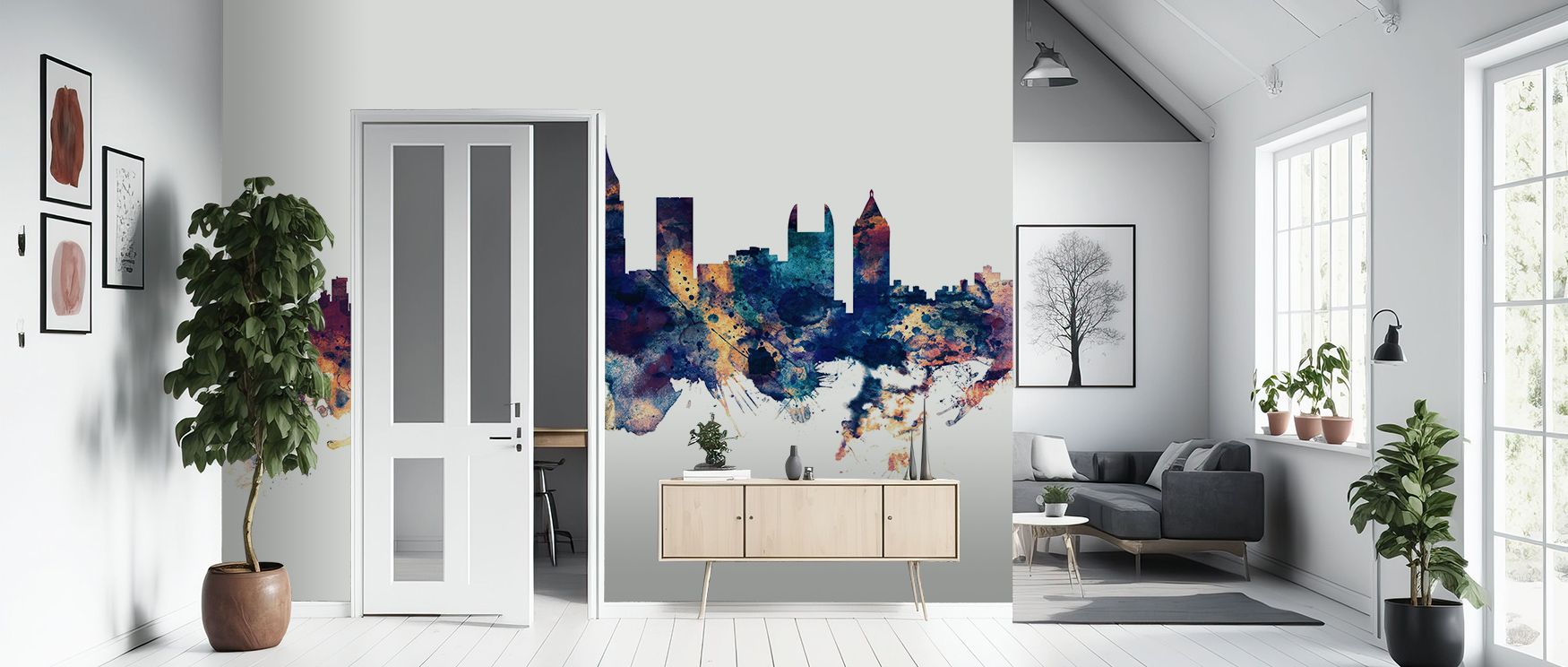Permanence resonates in Atlanta Georgia Skyline Concrete Wallpaper across softened silhouettes, offering living rooms or lounges atmosphere enriched by cultural grounding, calm refinement, and subtle resonance carried in textured heritage-inspired tones. 