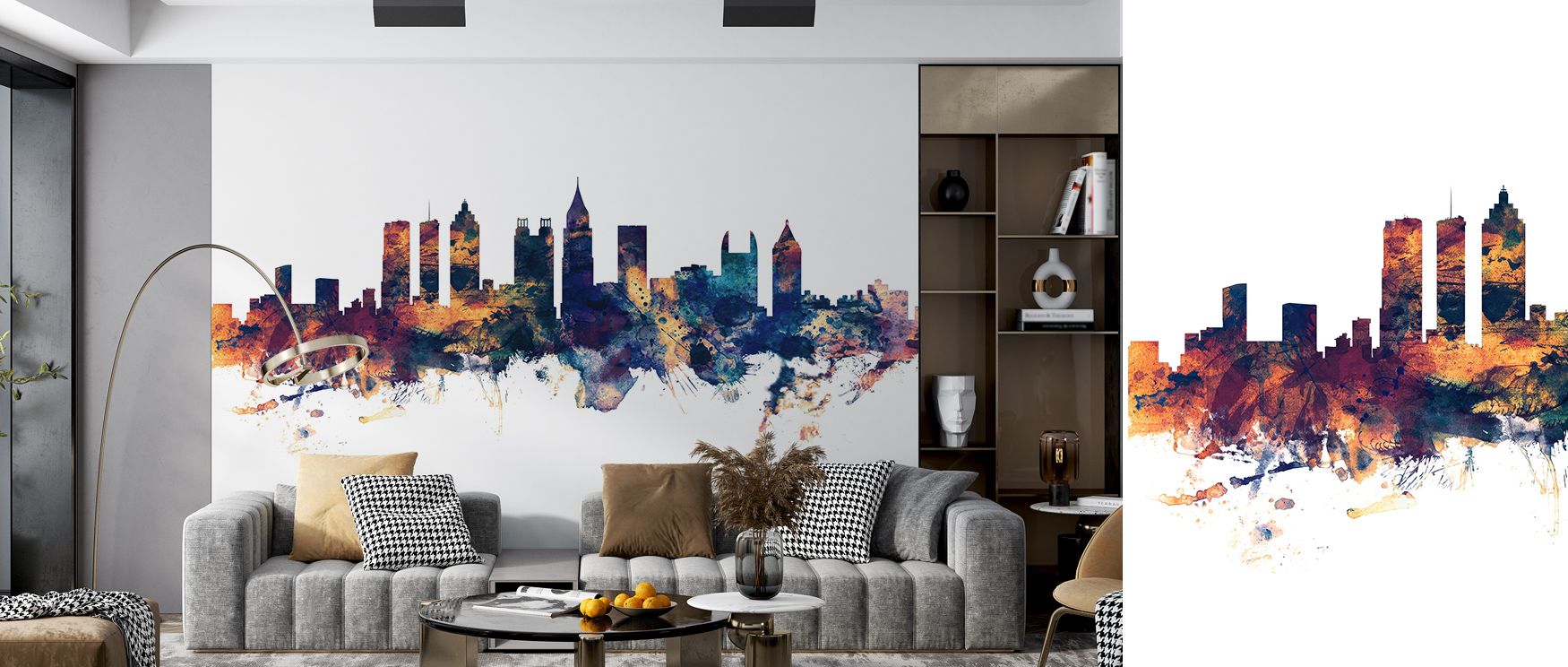 Balance emerges in Atlanta Georgia Skyline Concrete Wallpaper through muted surfaces, surrounding bedrooms or dining rooms with atmosphere of cultural resonance, calm grounding, and historical elegance, creating interiors enriched by architectural poise a