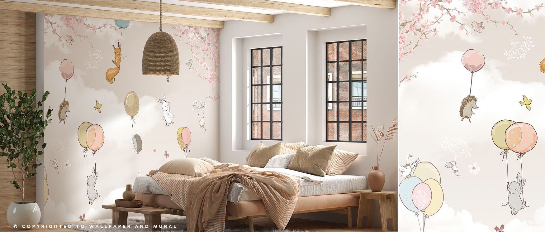 Skies filled with Balloon Flight Scene Wallpaper create whimsical rhythm, enriching living rooms or bedrooms with atmosphere of playful resonance, cultural grounding, and imaginative elegance, turning interiors into dreamy environments nurtured by charm a