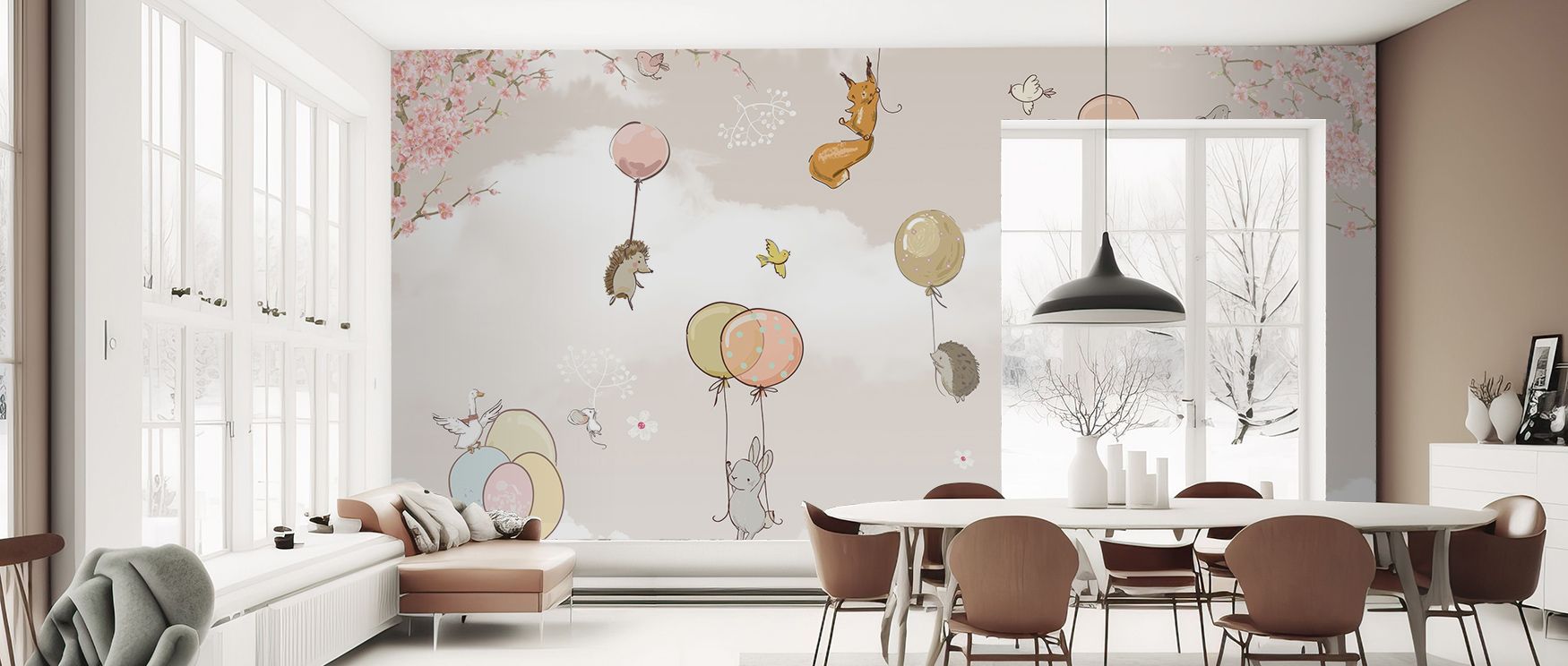 Harmony builds in Balloon Flight Scene Wallpaper through skies filled with floating color, enriching lounges or bedrooms with atmosphere of playful resonance, cultural grounding, and calm refinement, transforming interiors into imaginative expressions of 