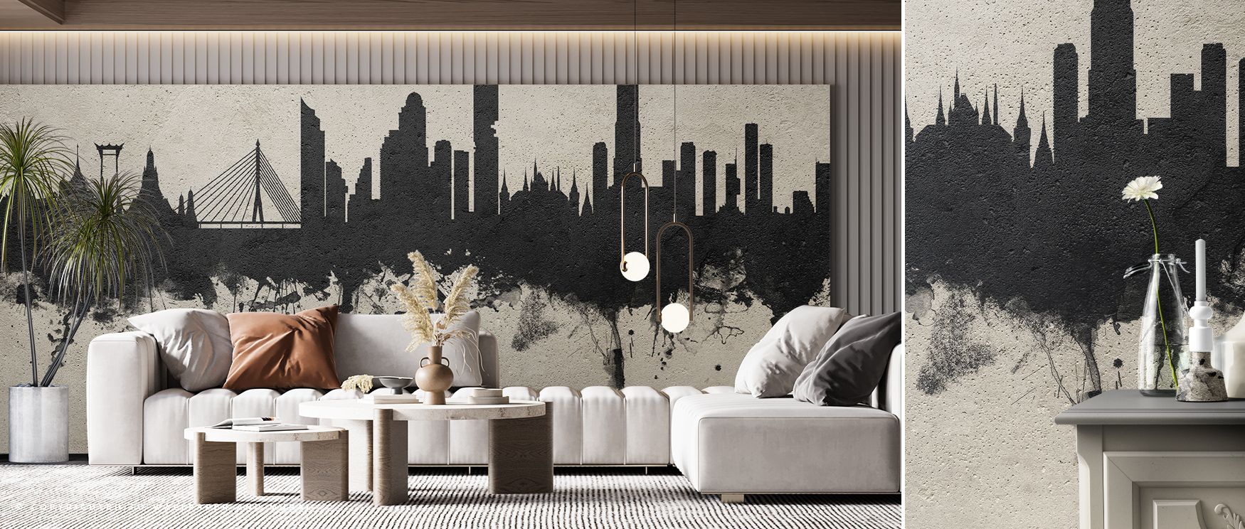 Shadows carry across Bangkok Thailand Skyline Concrete Wallpaper in muted tones, enriching bedrooms or lounges with atmosphere of heritage resonance, cultural grounding, and elegant permanence, shaping interiors into balanced spaces of calm sophistication