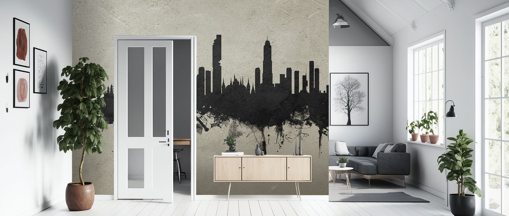Architectural resonance develops in Bangkok Thailand Skyline Concrete Wallpaper through softened forms, surrounding living rooms or lounges with atmosphere enriched by cultural charm, calm refinement, and timeless heritage presence, enriching walls with b