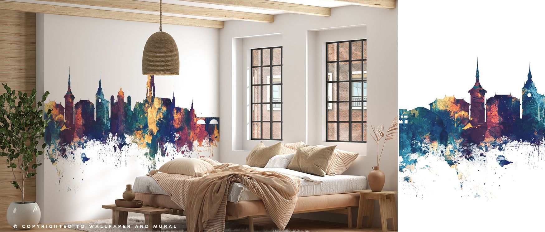 Horizons glow in Bern Switzerland Skyline Blue & Bronze Wallpaper through deep tones crowned in bronze, enriching bedrooms or lounges with atmosphere of cultural resonance, calm refinement, and luminous elegance, nurturing interiors into spaces filled wit