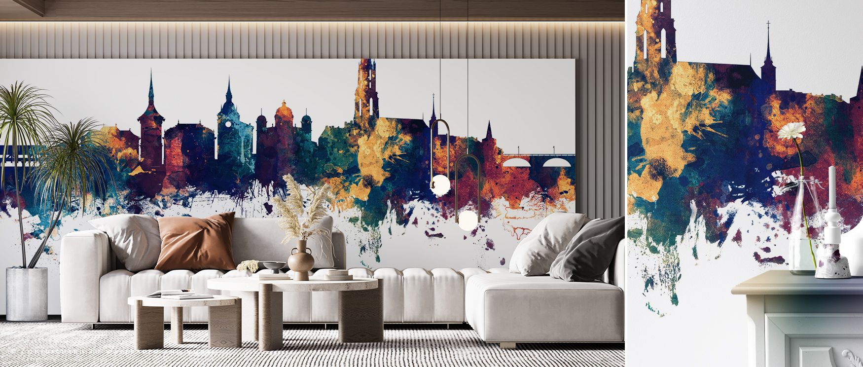Balance flows through Bern Switzerland Skyline Blue & Bronze Wallpaper as bronze highlights crown skyline forms, enriching bedrooms or lounges with atmosphere guided by cultural grounding, luminous resonance, and timeless refinement shaped by heritage-ins