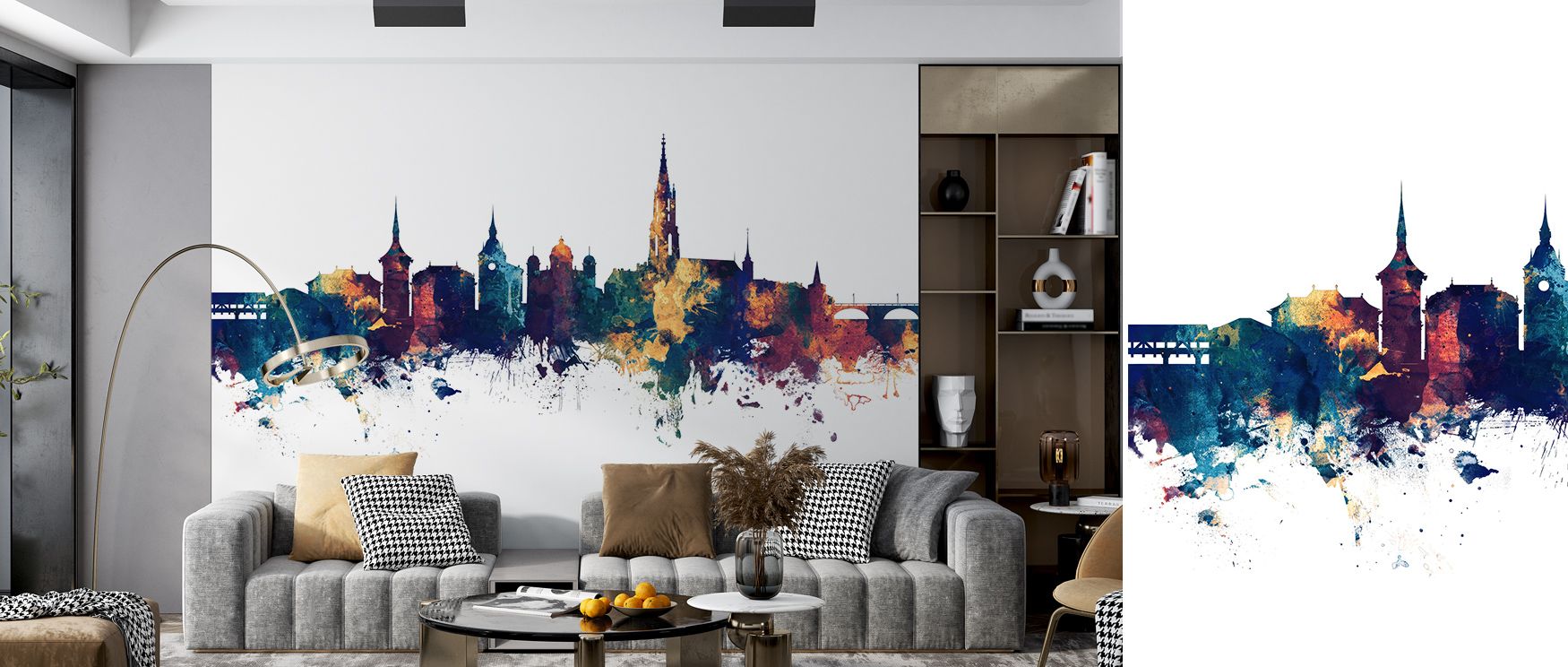 Poise emerges in Bern Switzerland Skyline Blue & Bronze Wallpaper through layered tones, enriching lounges or bedrooms with atmosphere enriched by cultural resonance, luminous grounding, and timeless elegance, nurturing interiors into spaces enriched by h