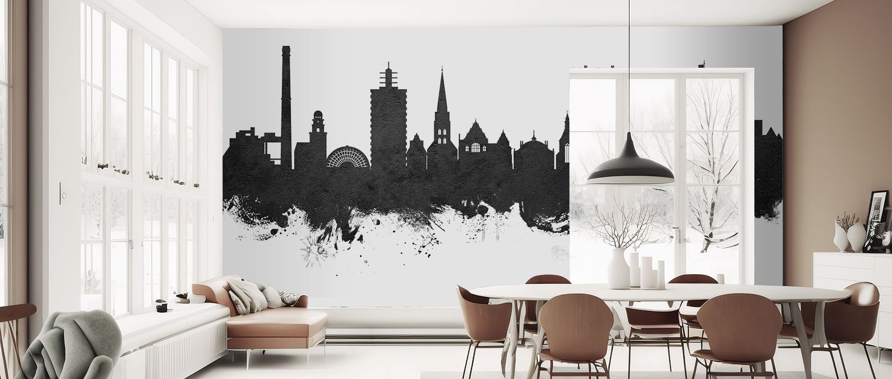 Depth resonates in Bielefeld Germany Skyline Black & White Wallpaper across muted contrasts, enriching bedrooms or dining areas with atmosphere enriched by cultural resonance, calm refinement, and architectural heritage, nurturing interiors into environme