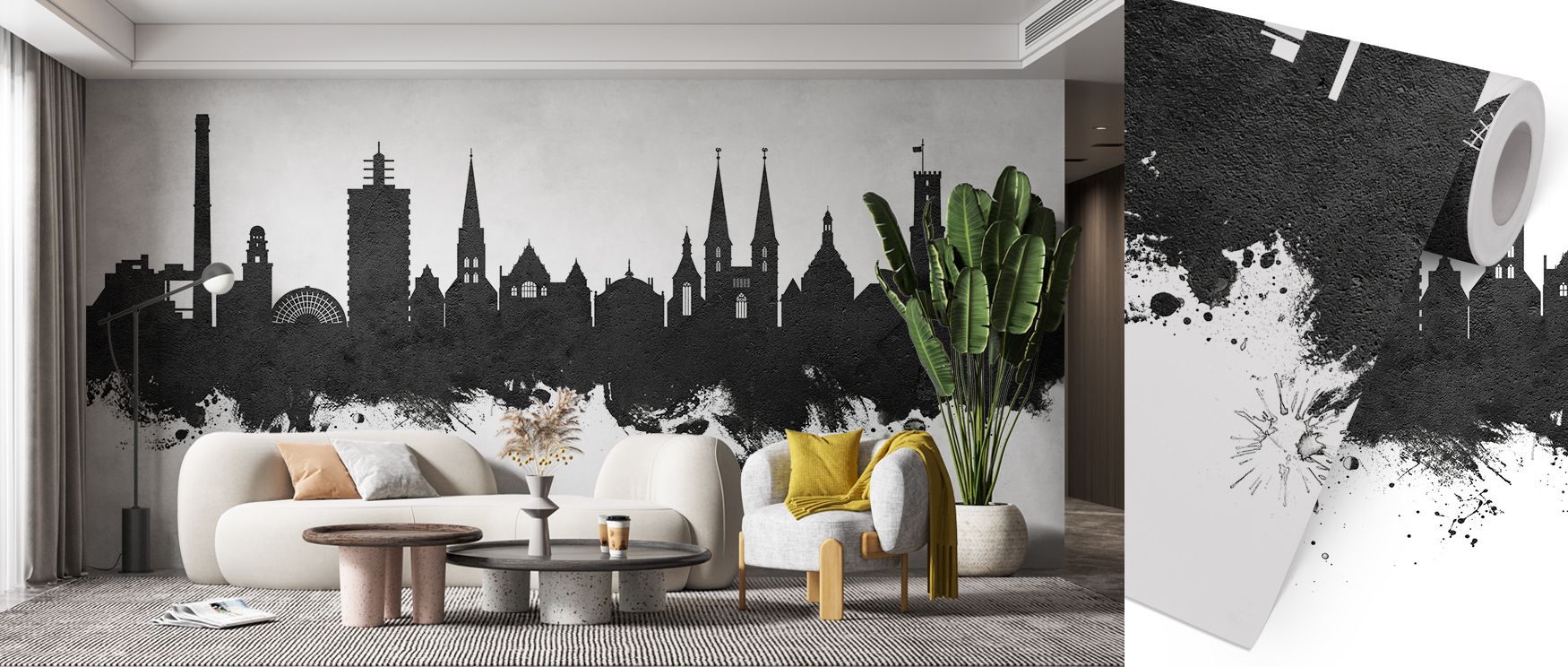 Historical charm develops in Bielefeld Germany Skyline Black & White Wallpaper through monochrome tones, surrounding lounges or dining areas with atmosphere enriched by cultural resonance, calm refinement, and timeless elegance, shaping interiors into poi