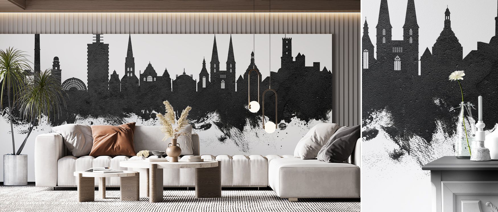 Shadows reflect in Bielefeld Germany Skyline Black & White Wallpaper across softened tones, enriching bedrooms or lounges with atmosphere enriched by cultural resonance, calm refinement, and timeless elegance, creating interiors filled with poise and heri