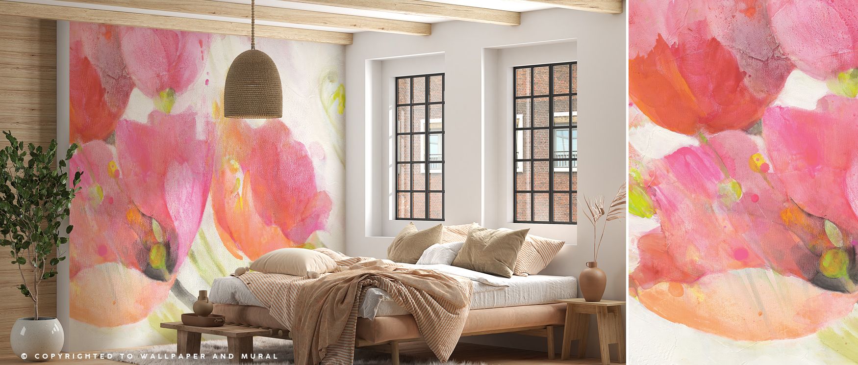 Vibrant petals radiate in Big Poppies Wallpaper through layered tones, surrounding living rooms or bedrooms with atmosphere enriched by cultural grounding, floral resonance, and timeless refinement, nurturing interiors into spaces filled with energy, char