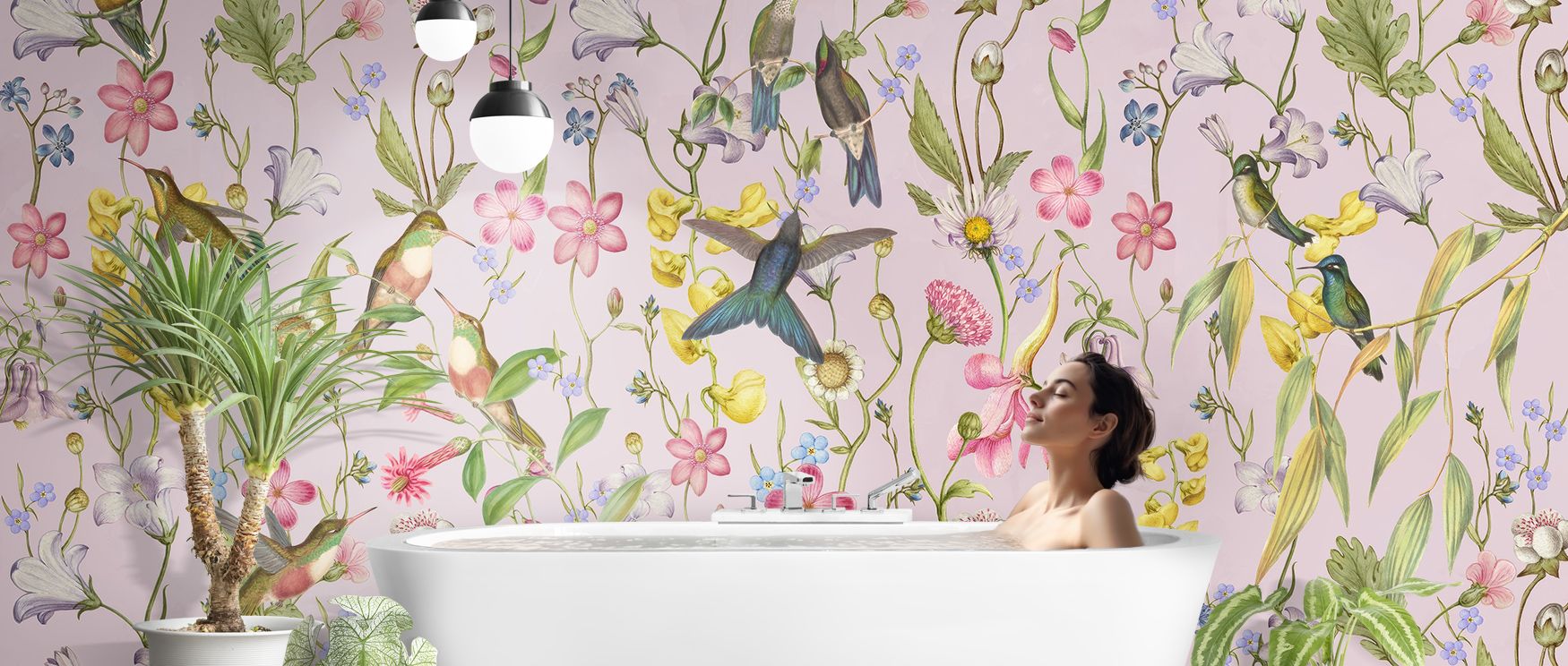 Birds appear across Bird Garden Dark Purple Wallpaper in layered rhythm, enriching bedrooms or lounges with atmosphere of cultural resonance, whimsical refinement, and elegant poise, shaping interiors into imaginative gardens of charm, sophistication, and