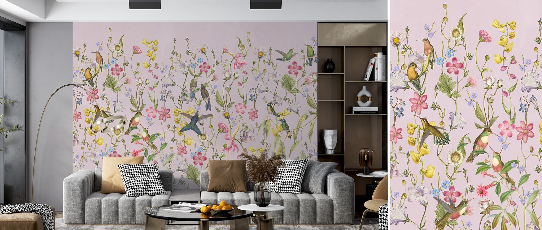 Harmony resonates in Bird Garden Dark Purple Wallpaper across purple depth, enriching bedrooms or living rooms with atmosphere of cultural resonance, playful refinement, and elegant charm, shaping interiors into whimsical spaces enriched by artistry and p