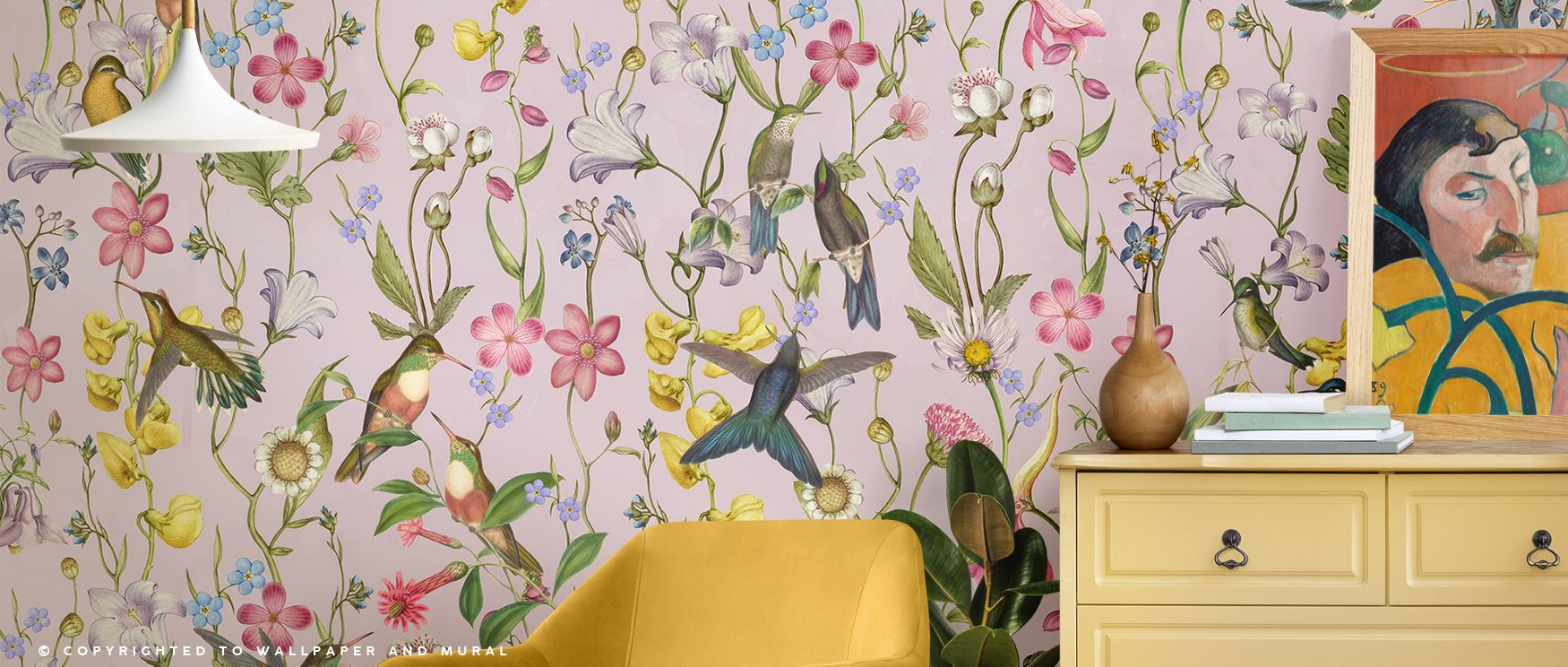 Depth of Bird Garden Dark Purple Wallpaper appears in layered tones, surrounding living rooms or lounges with atmosphere enriched by cultural resonance, whimsical refinement, and timeless elegance, turning interiors into charming environments filled with 