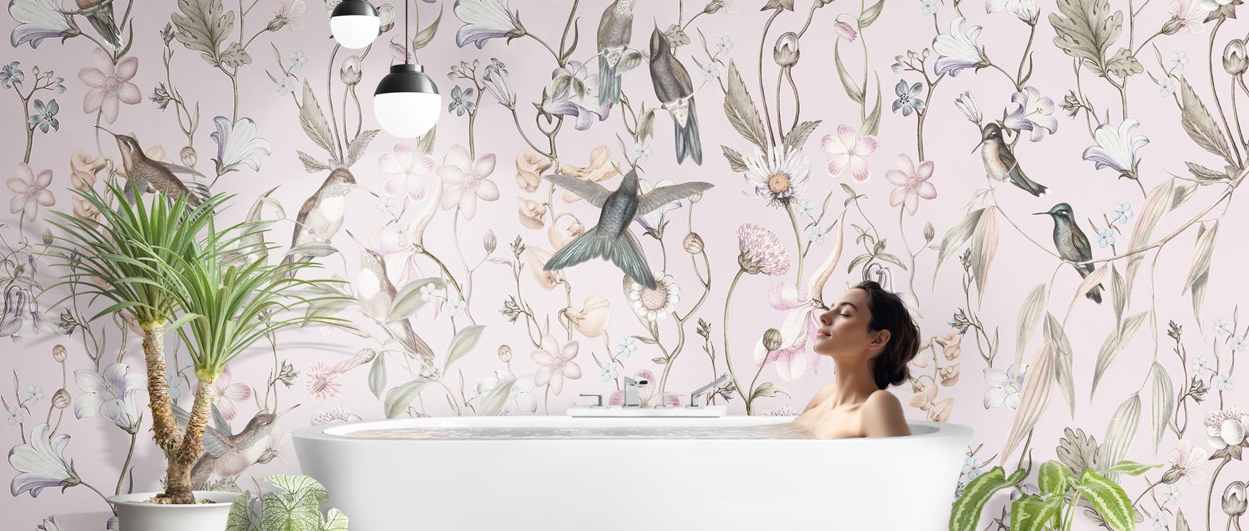 Birds scatter across Bird Garden Light Pink Wallpaper in gentle rhythm, enriching bedrooms or lounges with atmosphere of cultural resonance, whimsical refinement, and timeless charm, transforming interiors into poetic spaces nurtured by imaginative artist