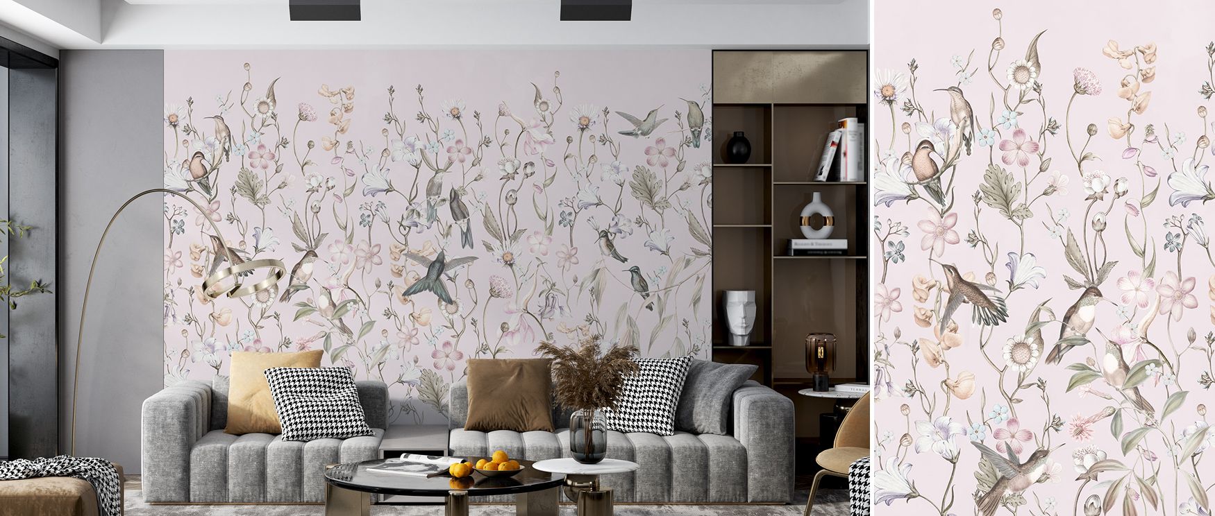 Imaginative charm reflects in Bird Garden Light Pink Wallpaper through delicate motifs, enriching bedrooms or living rooms with atmosphere guided by cultural resonance, whimsical refinement, and elegant balance, nurturing interiors into timeless spaces of