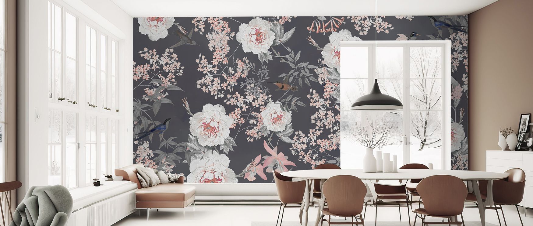 Serenity appears in Birds of Eden Wallpaper through motifs layered across elegant tones, surrounding lounges or bedrooms with atmosphere enriched by cultural resonance, whimsical refinement, and calm resonance, nurturing interiors into balanced environmen