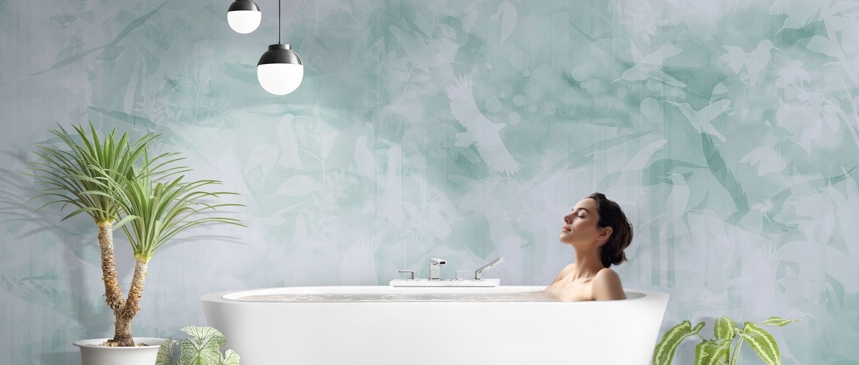 Birds fly across Birds of Freedom Blueish Green Wallpaper in graceful rhythm, enriching bedrooms or lounges with atmosphere enriched by cultural resonance, whimsical refinement, and timeless charm, turning interiors into spaces nurtured by artistry and ca