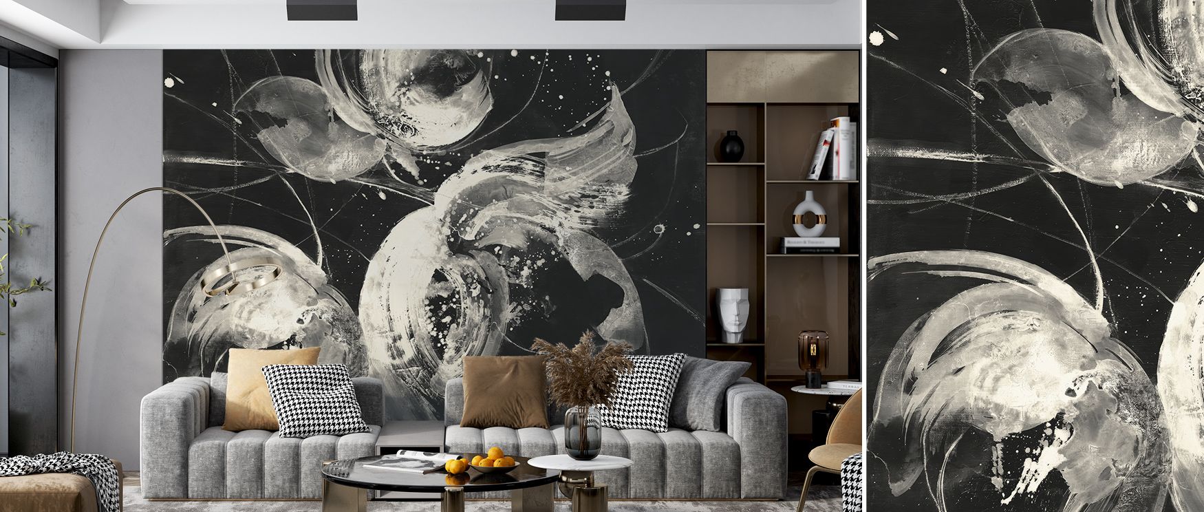 Balance reflects in Bold II Dark Wallpaper across deep tones, enriching bedrooms or living rooms with atmosphere enriched by cultural resonance, daring refinement, and timeless resonance, nurturing interiors into elegant environments filled with artistic 