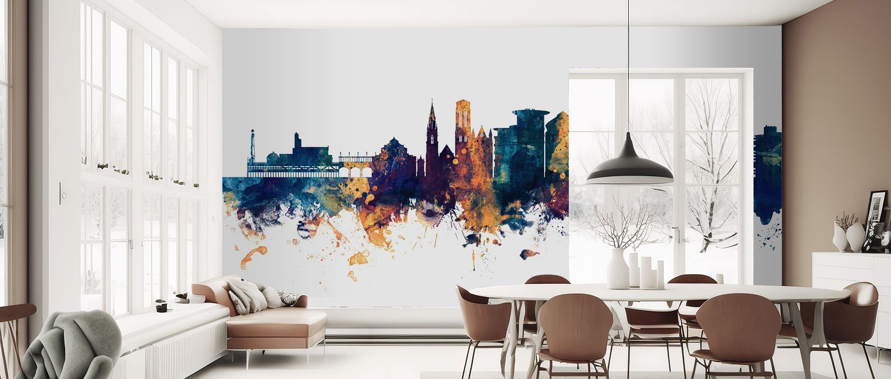 Strength emerges in Bournemouth England Skyline Blue & Bronze Wallpaper through deep blue layers highlighted by bronze, enriching lounges or dining rooms with atmosphere enriched by cultural resonance, luminous resonance, and timeless refinement, creating