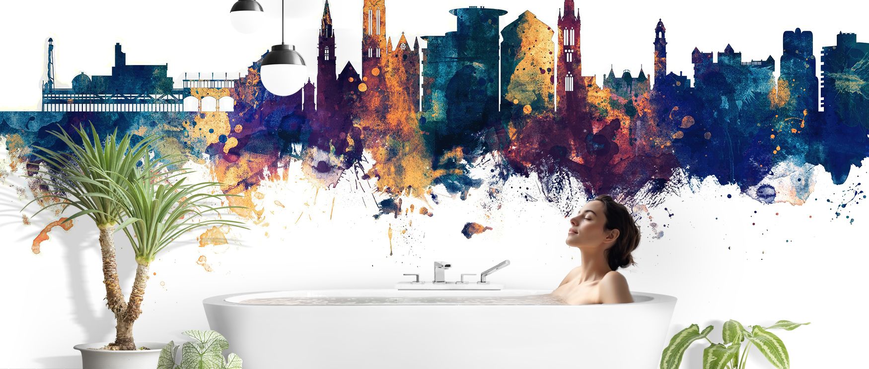 Balance unfolds in Bournemouth England Skyline Blue & Bronze Wallpaper through radiant contrasts, enriching bedrooms or lounges with atmosphere enriched by cultural resonance, luminous resonance, and elegant sophistication, nurturing interiors into lumino
