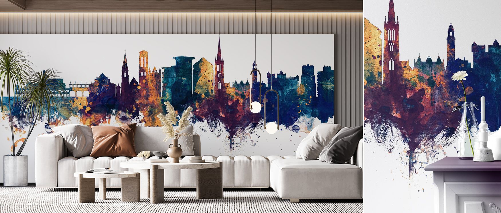 Depth radiates in Bournemouth England Skyline Blue & Bronze Wallpaper through blue and bronze highlights, enriching bedrooms or dining rooms with atmosphere enriched by cultural resonance, luminous refinement, and timeless resonance, shaping interiors int