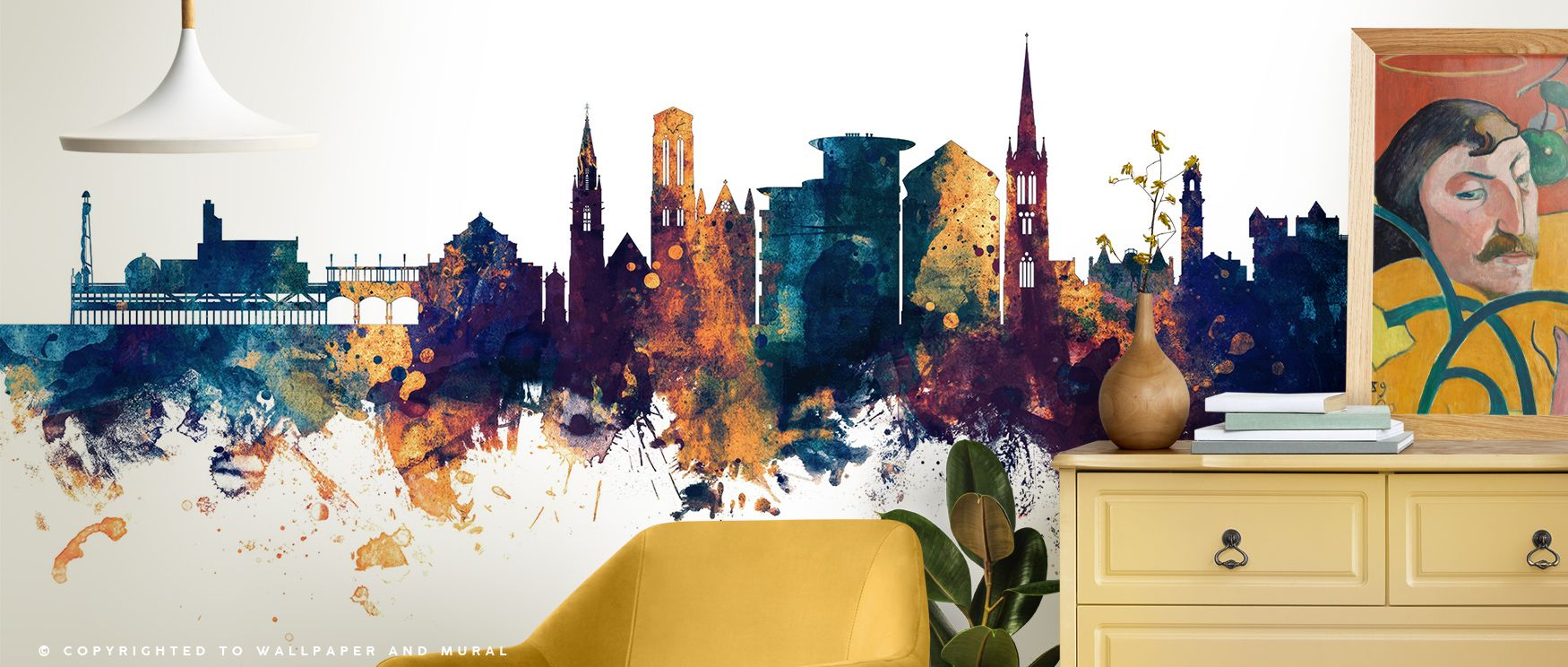 Serenity glows in Bournemouth England Skyline Blue & Bronze Wallpaper through balanced tones, enriching bedrooms or living rooms with atmosphere enriched by cultural resonance, luminous refinement, and elegant sophistication, nurturing interiors into pois