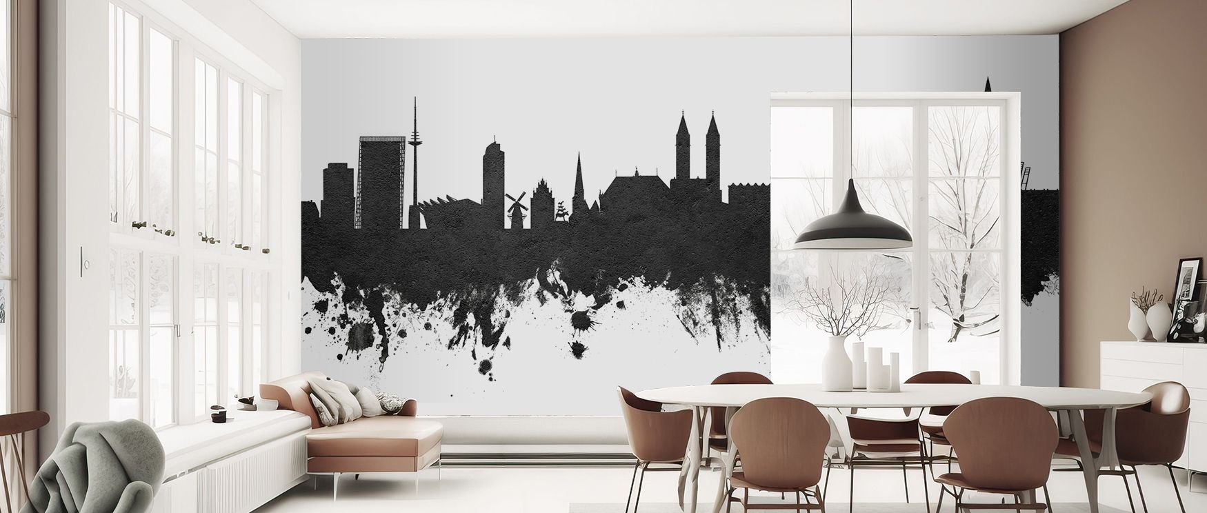 Skyline presence resonates in Bremen Germany Skyline Black & White Wallpaper across monochrome tones, enriching bedrooms or lounges with atmosphere enriched by cultural grounding, historical refinement, and timeless resonance, shaping interiors into balan
