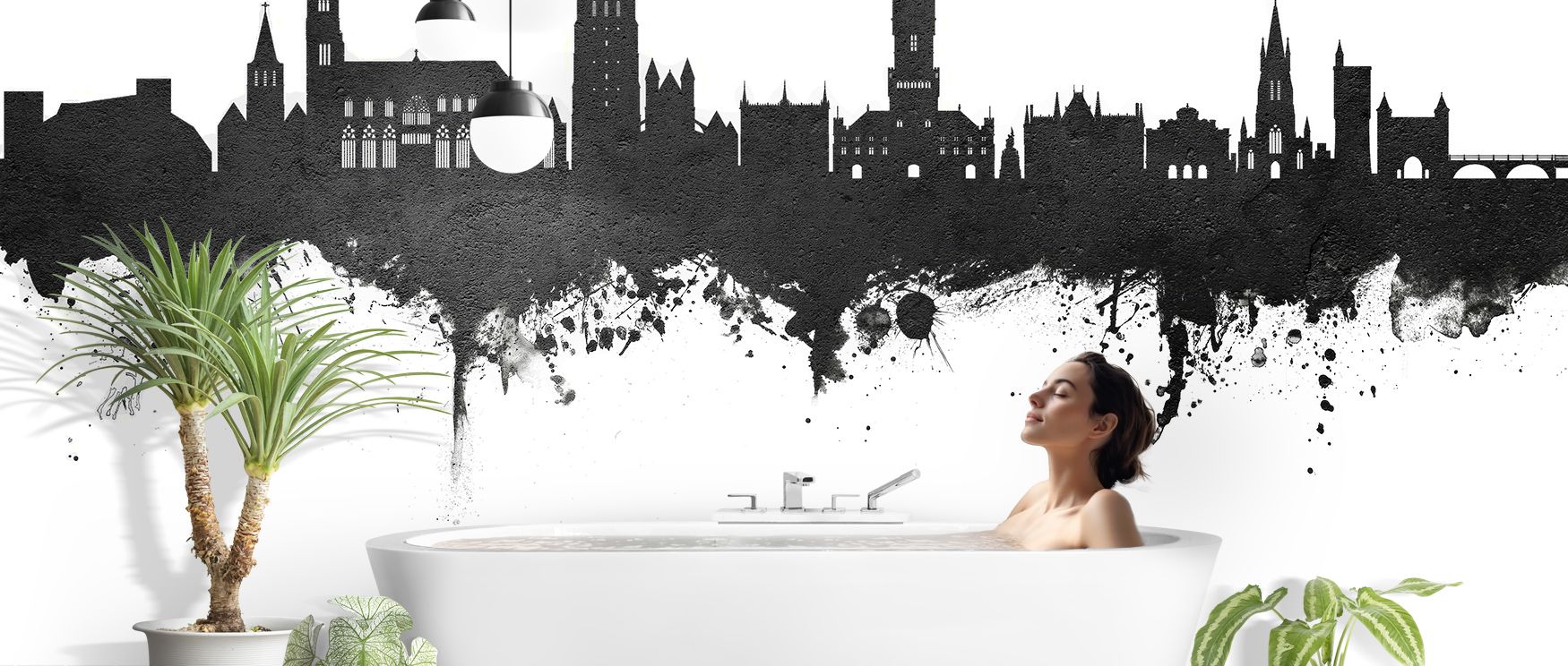 Architectural charm develops in Bruges Belgium Skyline Black & White Wallpaper through layered tones, enriching lounges or dining rooms with atmosphere enriched by cultural resonance, historical refinement, and timeless elegance, nurturing interiors into 