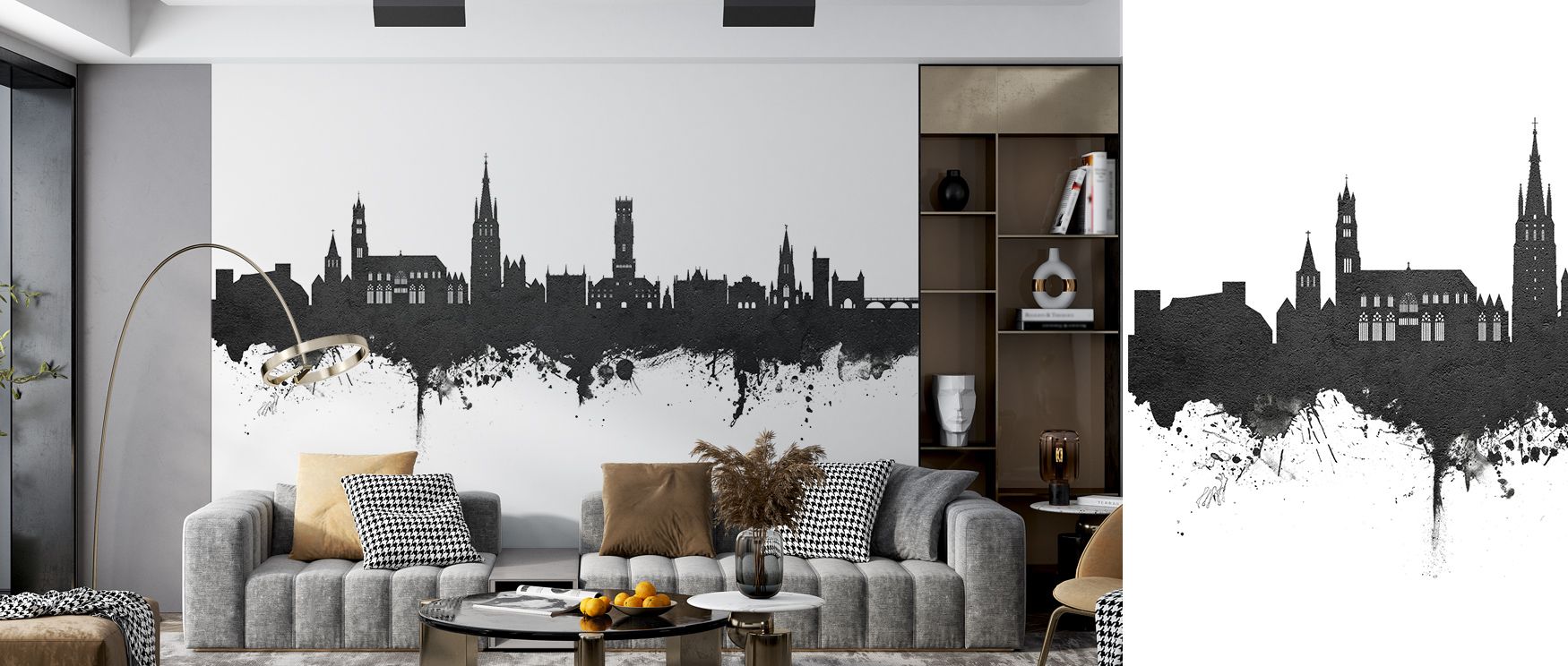 Depth reflects in Bruges Belgium Skyline Black & White Wallpaper through muted contrasts, enriching bedrooms or dining spaces with atmosphere enriched by cultural resonance, historical resonance, and timeless refinement, shaping interiors into sophisticat