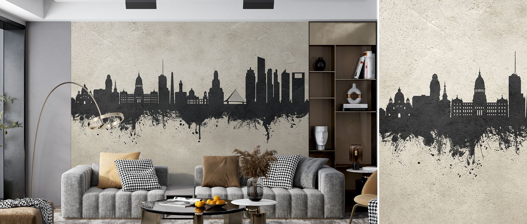 Elegance thrives in Buenos Aires Argentina Skyline Concrete Wallpaper through muted tones, enriching lounges or bedrooms with atmosphere enriched by cultural resonance, historical resonance, and timeless refinement, turning interiors into poised environme
