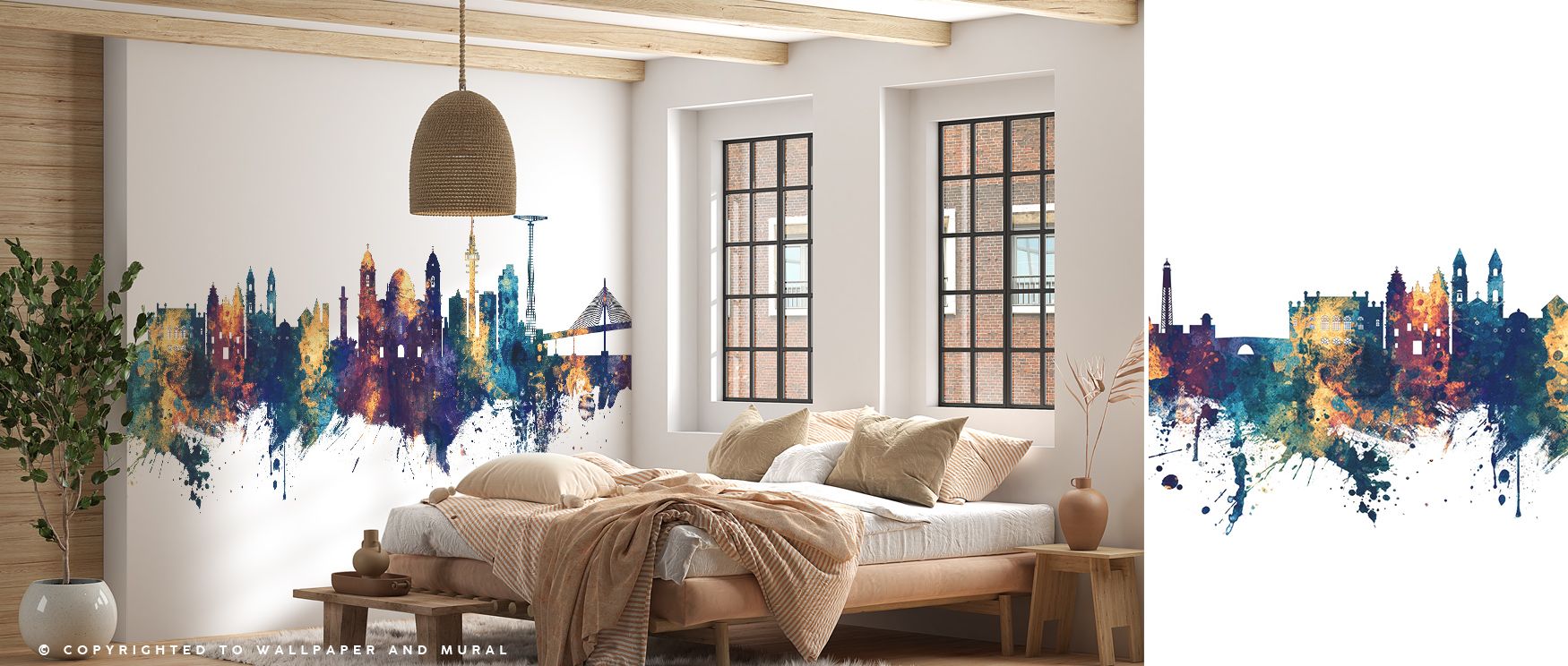 Heritage balance thrives in Cádiz Spain Skyline Blue & Bronze Wallpaper through blue and bronze contrasts, surrounding living rooms or bedrooms with atmosphere enriched by cultural resonance, luminous refinement, and timeless resonance, nurturing interior