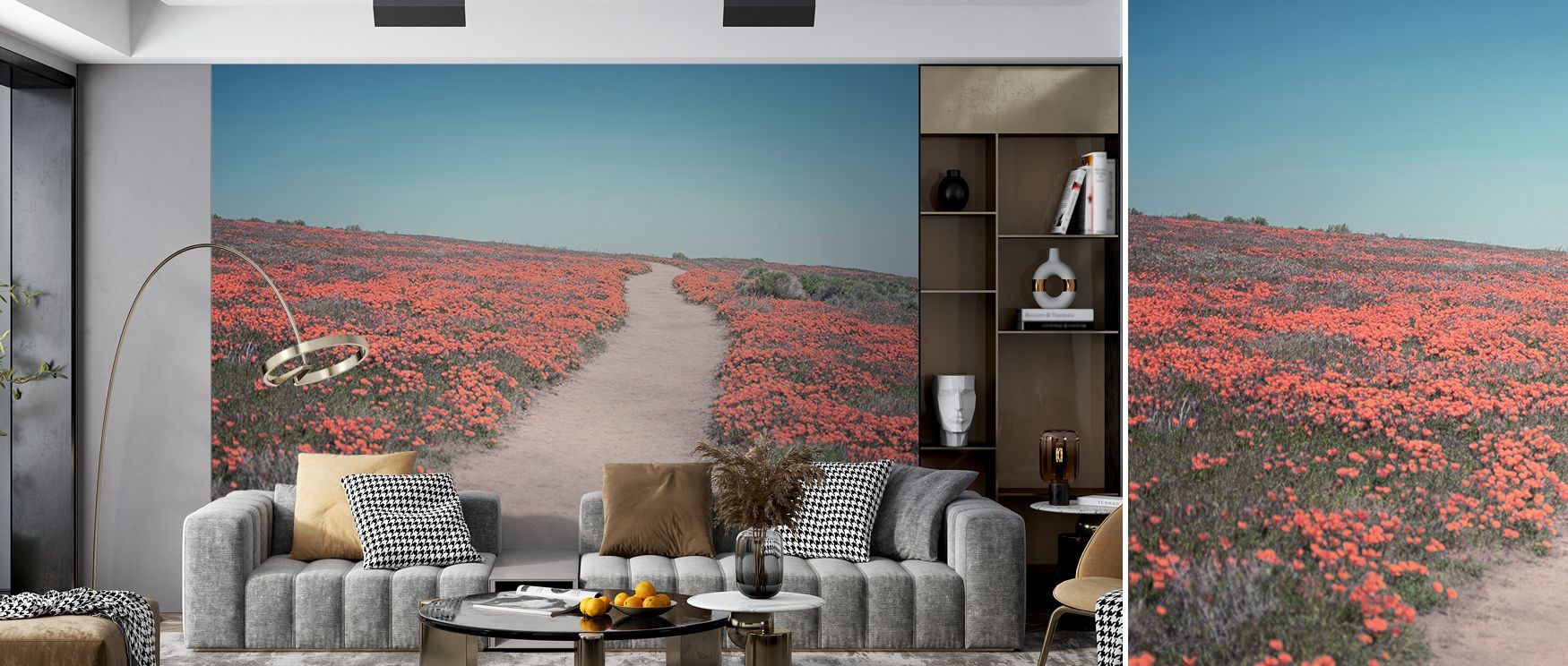 Poetic charm appears in California Blooms IV Wallpaper through radiant floral tones, enriching bedrooms or living rooms with atmosphere enriched by cultural resonance, floral refinement, and timeless resonance, nurturing interiors into refined artistic en