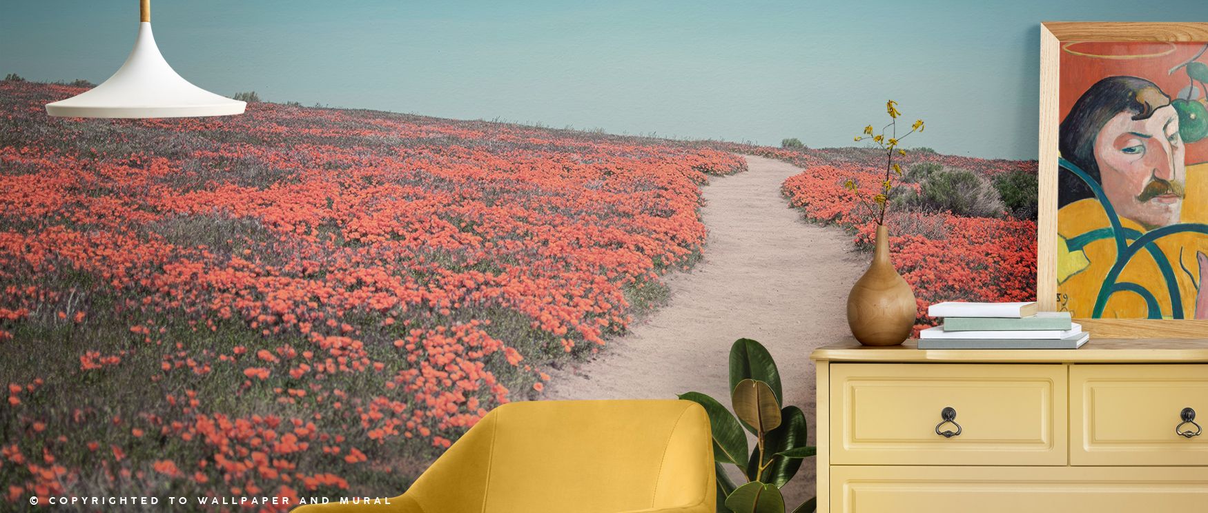Serenity thrives in California Blooms IV Wallpaper through blossoms glowing in radiant tones, enriching living rooms or lounges with atmosphere enriched by cultural resonance, floral refinement, and timeless elegance, shaping interiors into refined poetic