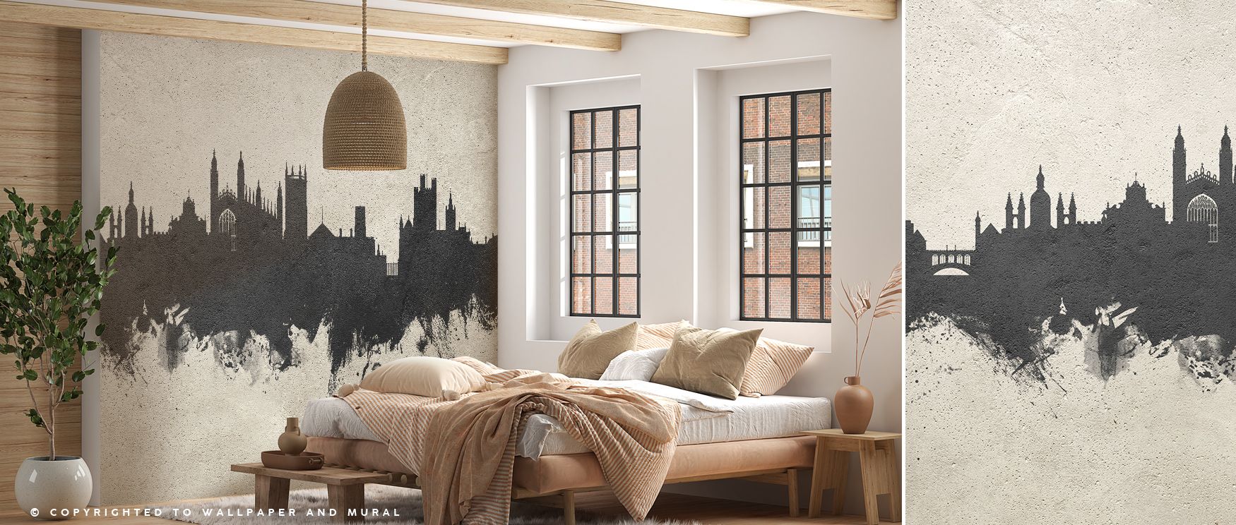 Skyline presence develops in Cambridge England Skyline Concrete Wallpaper across textured tones, enriching bedrooms or lounges with atmosphere enriched by cultural resonance, heritage refinement, and timeless sophistication, shaping interiors into poised 