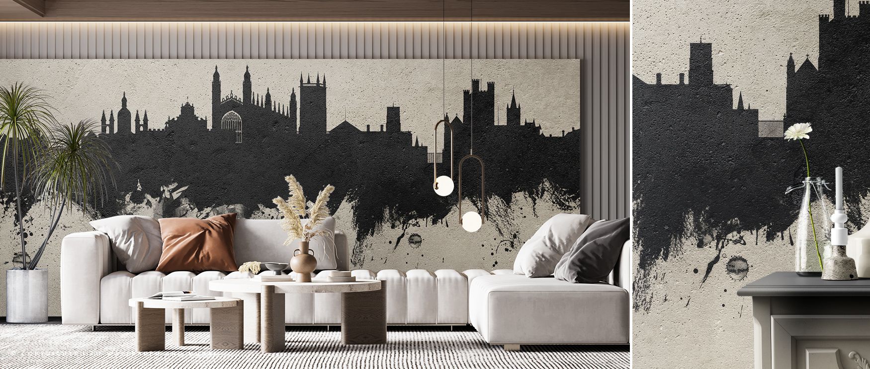 Shadows reflect in Cambridge England Skyline Concrete Wallpaper through softened contours, enriching bedrooms or lounges with atmosphere enriched by cultural resonance, heritage resonance, and timeless elegance, nurturing interiors into heritage-inspired 