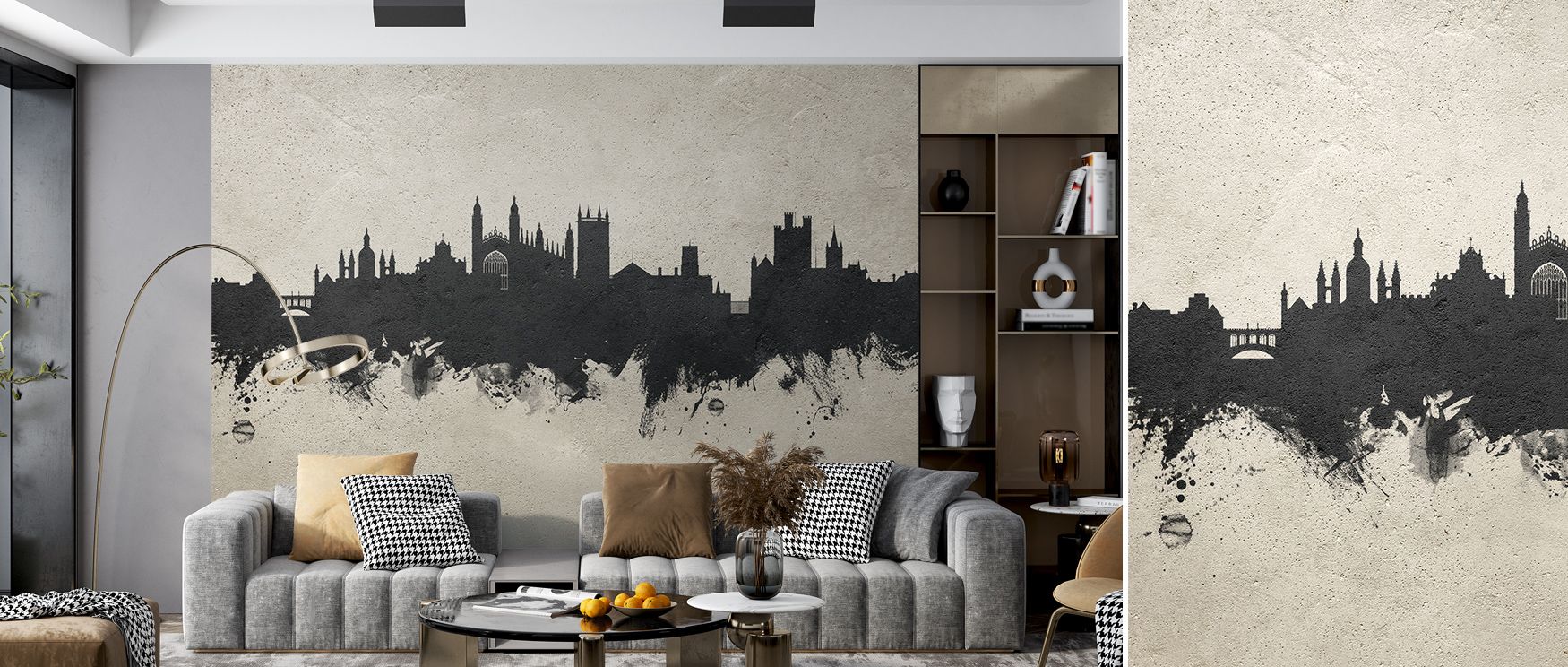 Balance resonates in Cambridge England Skyline Concrete Wallpaper through architectural silhouettes, enriching living rooms or lounges with atmosphere enriched by cultural grounding, heritage resonance, and timeless refinement, shaping interiors into calm